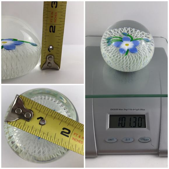 Perthshire 1984D Floral Spray Blue Lampwork Flower Spiral Latticinio Paperweight - Picture 8 of 13